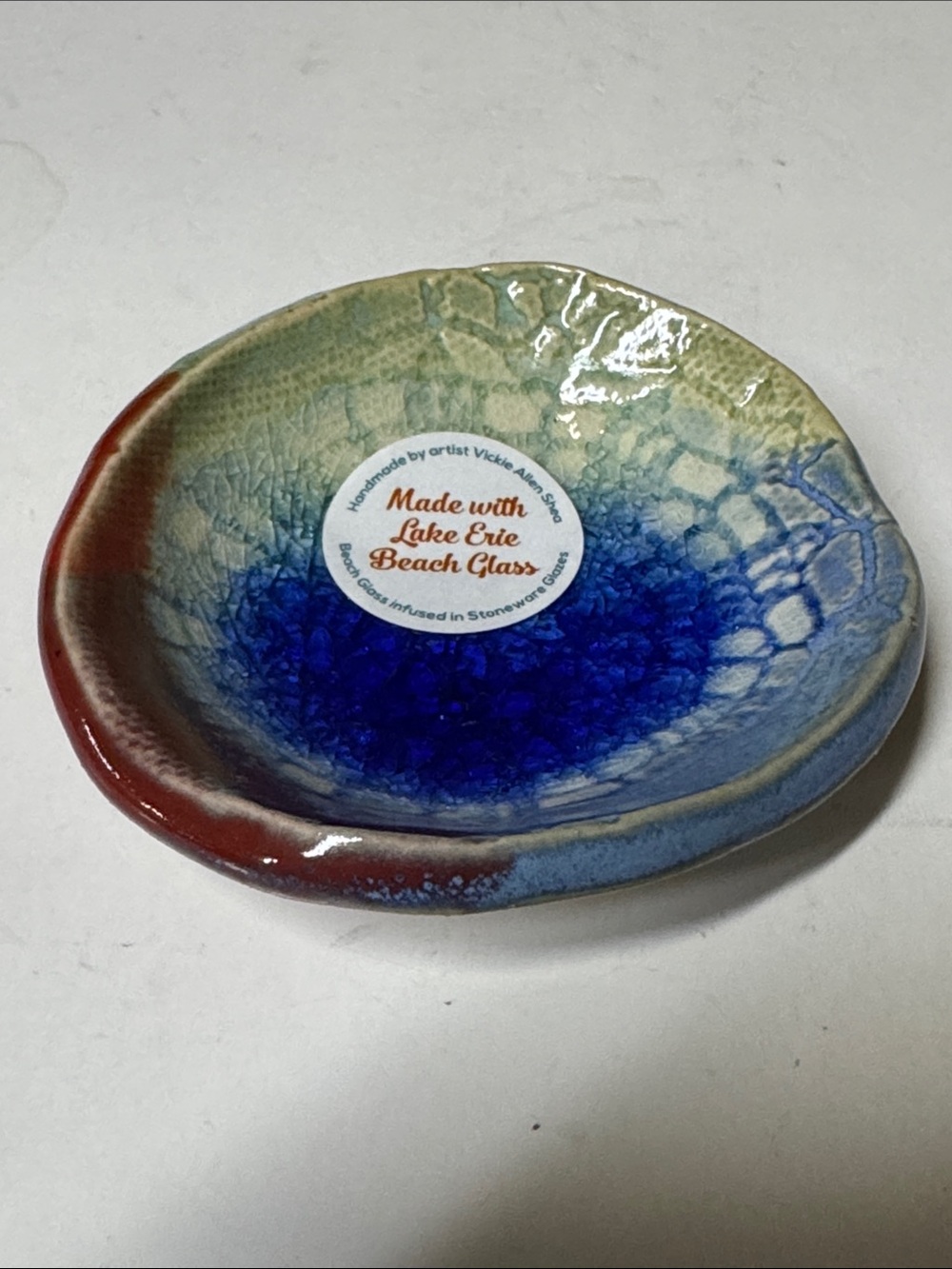 Lake Erie Beach Glass Ceramic Dish by artist Vickie Allen Shea 3” diameter